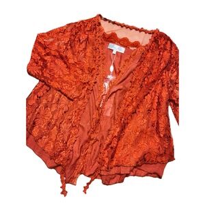Pretty Angel‎ Top Women's L Rust Orange Linen Blend Lace  Layered Boho Fairy NEW